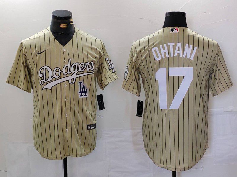 Men Los Angeles Dodgers #17 Ohtani Green Stripe Fashion Nike Game MLB Jersey style 70610->los angeles dodgers->MLB Jersey